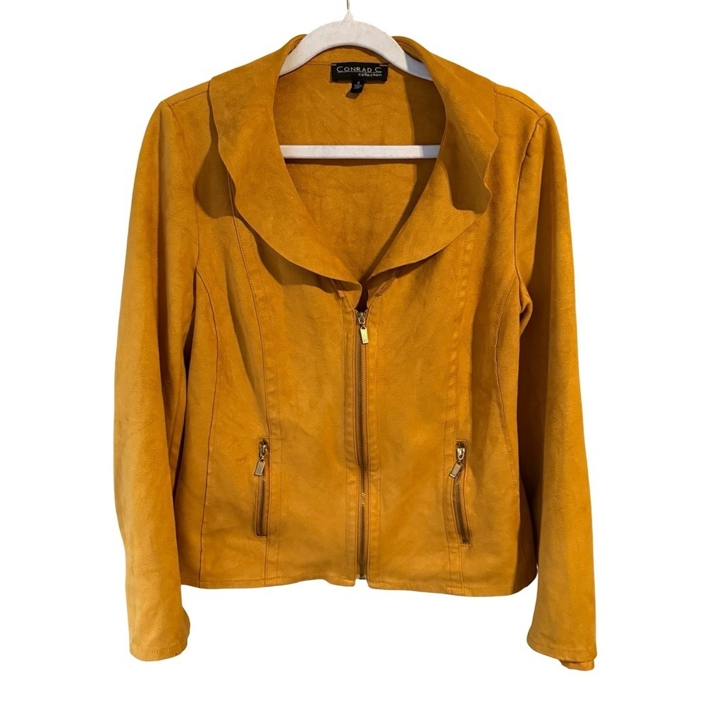 Conrad C Faux Suede Mustard Blazer Jacket Size 4 Stretch Moto Fall Layering